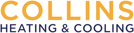 "Logo: Collins Heating & Cooling with orange and blue text on a transparent background."