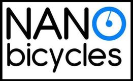 Logo de "Nano Bicycles" con la letra "O" estilizada como una rueda de bicicleta.