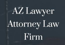 "Text 'AZ Lawyer Attorney Law Firm' on a dark background with a faint outline of scales."