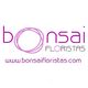 Logo de Bonsai Floristas con texto en morado y diseño floral estilizado.