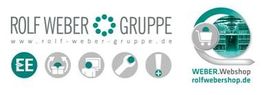 Logo der Rolf Weber Gruppe mit Symbolen und Webshop-Link: rolfwebershop.de.