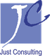 Logo mit den Buchstaben "JC" und dem Schriftzug "Just Consulting" auf blauem Hintergrund.