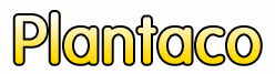 Text: "Plantaco" in gelber, stilisierter Schrift mit schwarzer Outline.