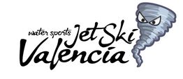 Logotipo con texto "Jet Ski Valencia" y una ilustración de un torbellino animado enfadado.