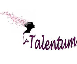 Silueta de cabeza con letras emergentes y texto "i-Talentum" debajo en color morado.