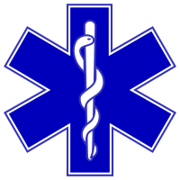 Stella della vita blu con bastone e serpente, simbolo medico d'emergenza.