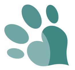 Grüne stilisierte Tierpfote mit fünf ovalen Ballen auf weißem Hintergrund.