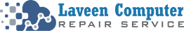 Laveen Computer Repair Service logo with cloud and circuit element design.
