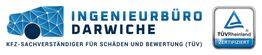 Logo: Ingenieurbüro Darwiche, TÜV-zertifiziert, Kfz-Schäden und Bewertung.