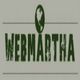 "Logo with 'WEBMARTHA' text and globe graphic in green on a gray background."