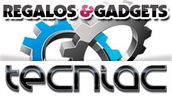 Logo con engranajes azules y grises, texto: "Regalos & Gadgets Tecniac".