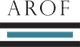 Logo con testo "AROF" sopra due barre orizzontali, una nera e una blu scura.
