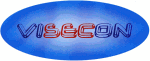 Blaues ovales Logo mit dem roten und blauen Schriftzug "VIS&CON".