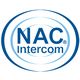 Logotipo de NAC Intercom, con letras azules y círculos concéntricos azules sobre fondo blanco.