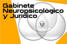 Gráfico con texto: "Gabinete Neuropsicológico y Jurídico" con fondo naranja y símbolo psi.