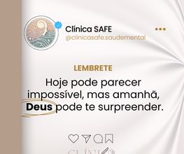 Imagem com texto motivacional sobre superação e fé, mencionando a surpresa divina no amanhã.