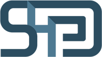 Logo mit stilisierten Buchstaben "S", "T" und "P" in dunkelblau und hellblau auf transparentem Hintergrund.