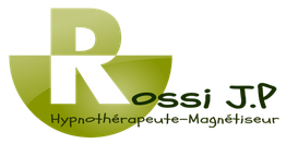 Logo vert avec le texte "Rossi J.P, Hypnothérapeute-Magnétiseur" en noir et vert.