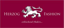 Roter Hintergrund mit einem weißen Löwen und dem Text „Herzog Fashion – erfrischend Anders...“.