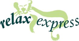 Grünes Logo mit Schriftzug "relax express" und Silhouette eines stilisierten Affens.