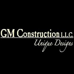 Logo of GM Construction L.L.C. with the tagline "Unique Designs" on a black background.