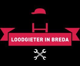 Logo met tekst "Loodgieter in Breda", met rode pet en gekruiste moersleutels onderaan.