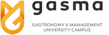 Logotipo de Gasma: campus universitario de gastronomía y gestión, con ícono naranja.