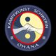 Logo mit Yin-Yang, zwei Händen, Text "Kampfkunst Schwerin" und "Ohana", chinesische Schriftzeichen.