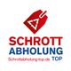 Rotes und blaues Logo von Schrottabholung Top mit Recycling-Symbol auf einem Etikett.