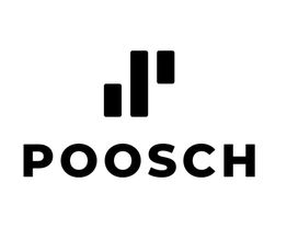 Logo mit schwarzen Balken neben dem Wort "POOSCH" in Großbuchstaben auf weißem Hintergrund.