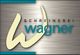 Logo mit Schriftzug "Schreinerei Wagner" auf metallischem Hintergrund.