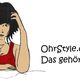 Frau mit schwarzem Haar, rotem Oberteil. Text: "Ohrstyle.de - Das gehört ans Ohr."