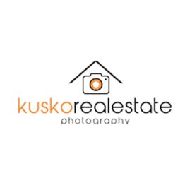 Logo with "Kusko Real Estate Photography" and a camera icon under a roofline design.