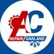 AC Repair Garland logo with sun and snowflake, in red and blue colors.