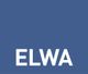 Blaues Quadrat mit dem weißen Schriftzug "ELWA" am unteren Rand.