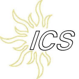 Logotipo con las letras "ICS" y un dibujo de sol en líneas amarillas.