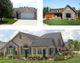 Collage of three suburban homes with varied stone and siding exteriors, lawns, and garden spaces.