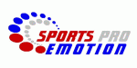 Logo mit Text "Sports Pro Emotion" in Rot und Blau, umgeben von roten und blauen Punkten.