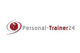 Logo mit Text "Personal-Trainer24" und rotem Kreis mit stilisierter Figur.