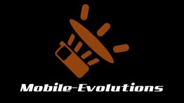 Logo mit braunem Megafon, stilisierter Handy-Silhouette darüber. Text: "Mobile-Evolutions".
