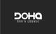 "Logo of Doha Bar & Lounge with unique font on a dark background."