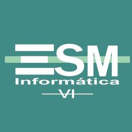 Logo da ESM Informática em fundo verde com detalhe de linha horizontal verde clara.