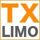 Logo mit der Aufschrift "TX LIMO" in orange und grau.