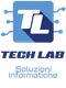 Logo di Tech Lab con testo "Soluzioni Informatiche" in blu e icona tech stilizzata.