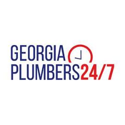 Logo with text "Georgia Plumbers 24/7" and a clock symbol representing 24-hour service.