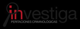 Logo de "investiga" con lupa en la letra i; texto: "PERITACIONES CRIMINOLÓGICAS".