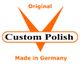 Logo mit Text: "Original Custom Polish, Made in Germany" in Orange auf weißem Hintergrund.