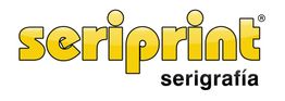 Logotipo de Seriprint, texto amarillo "seriprint" y "serigrafía" en negro.