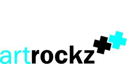 Logo mit dem Text "artrockz" in Blau und Schwarz, neben drei schwarzen und blauen Kreuzen.