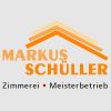 Logo von Markus Schüller Zimmerei, Meisterbetrieb, mit einem stilisierten Dach in Orange.